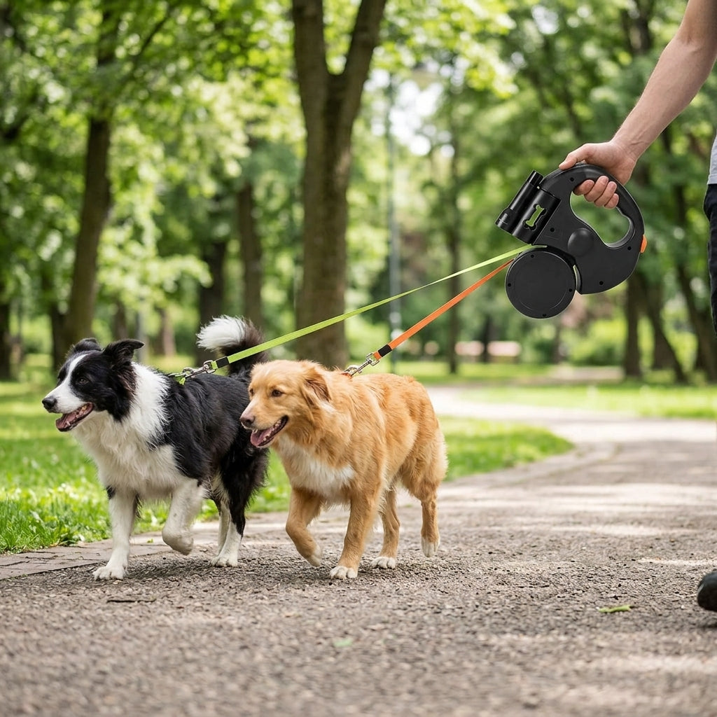Deux chiens sur un chemin de promenade
