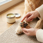 Application du Baume sous la patte d'un golden retriever